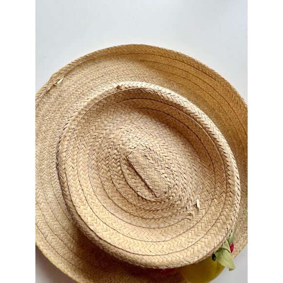 Vintage TOUCAN Straw Raffia Fake Fruit Embellished Gambler Hat, One Size - Picture 3 of 14